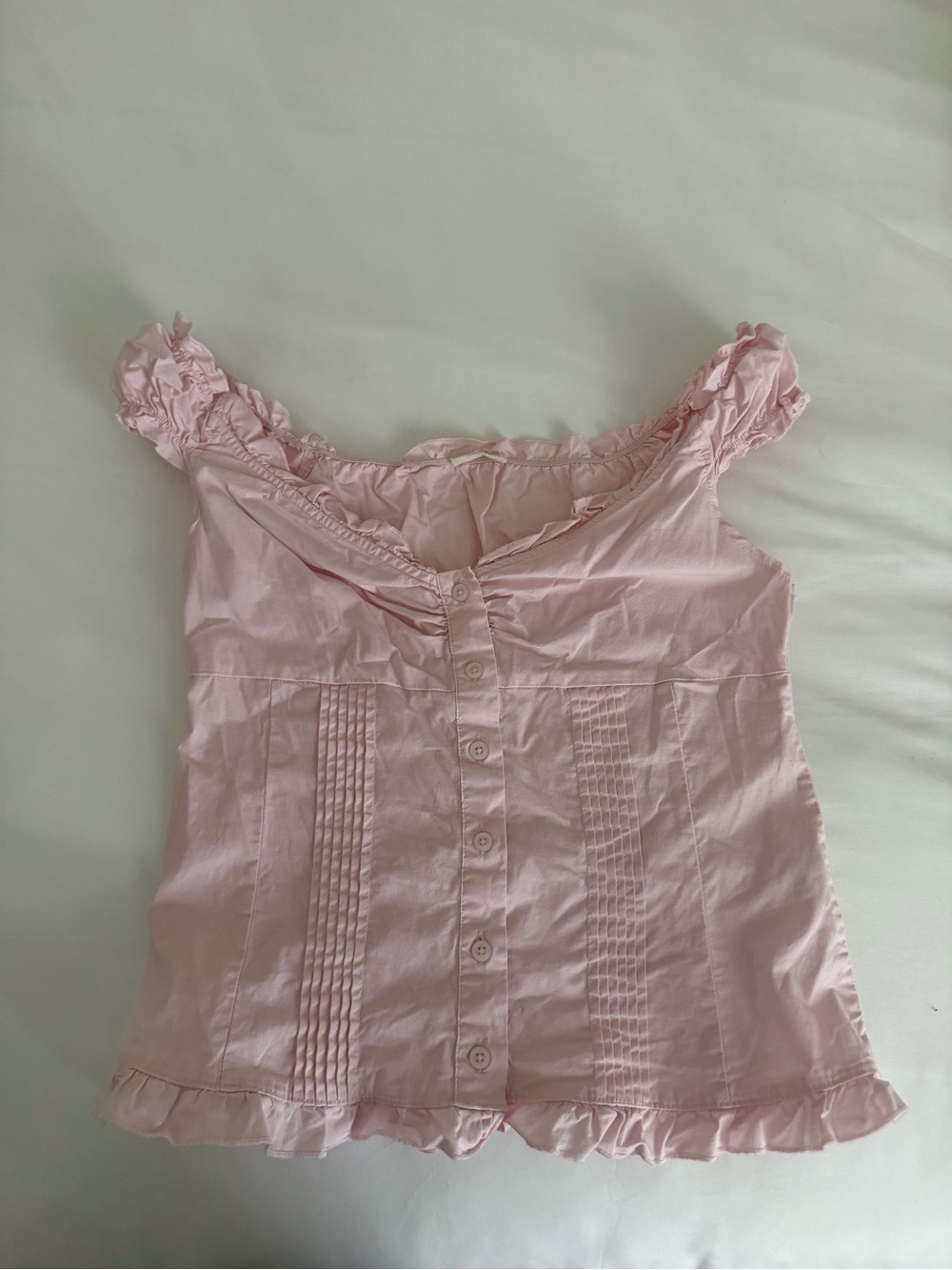 Brandy Melville John Galt Light Pink Ruffled Button-Front Top